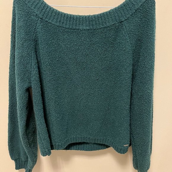 Hollister Off Shoulder Green Knit Sweater - Picture 2 of 3